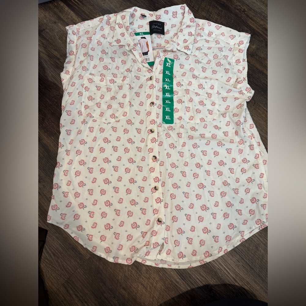 JACHS Girlfriend White and Pink Blouse - Picture 1 of 6